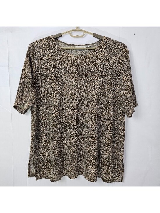 Liz Baker Tops - Y2K Liz Baker Blouse Womens 2X Cheetah Print Short Sleeve Shirt Stretch